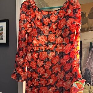 SAYLOR Vibrant Red and Black Floral Backless Dress